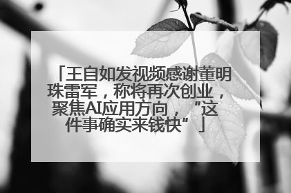 王自如发视频感谢董明珠雷军，称将再次创业，聚焦AI应用方向，“这件事确实来钱快”