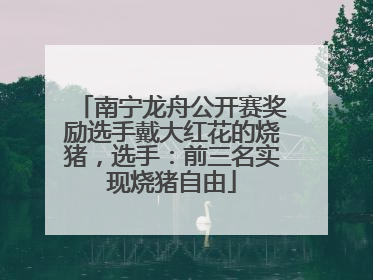 南宁龙舟公开赛奖励选手戴大红花的烧猪，选手：前三名实现烧猪自由