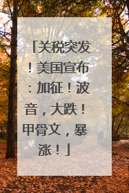 关税突发！美国宣布：加征！波音，大跌！甲骨文，暴涨！